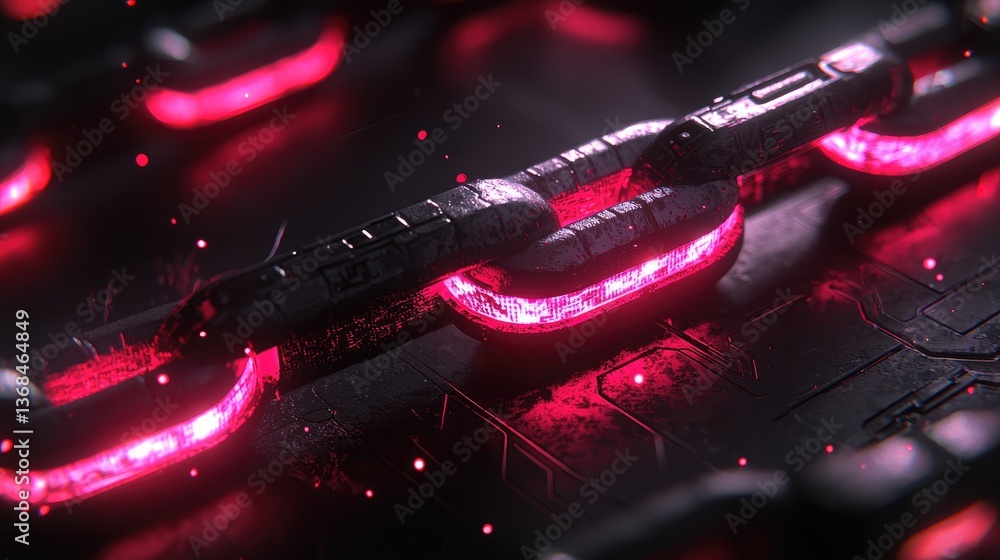 Poster futuristic digital links with neon effects in dark abyss, concept of ai language models and data ana
