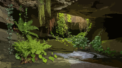 Cave with plants