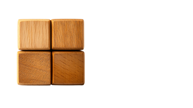 Four wooden blocks in a square formation , cut out transparent