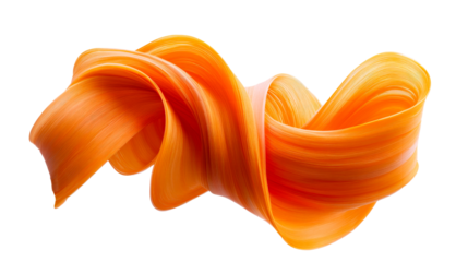 Abstract orange ribbon twist on black background, cut out transparent