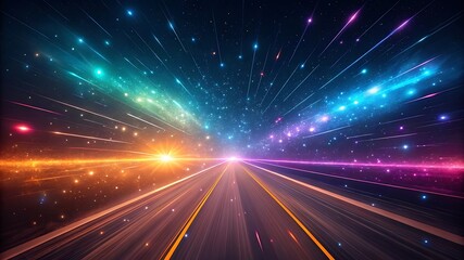 Obraz premium Glowing light trails streak through the dark night sky, a bright motion of energy