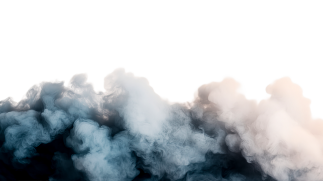 Blue smoke on black background, swirling ethereal vapors, cut out transparent