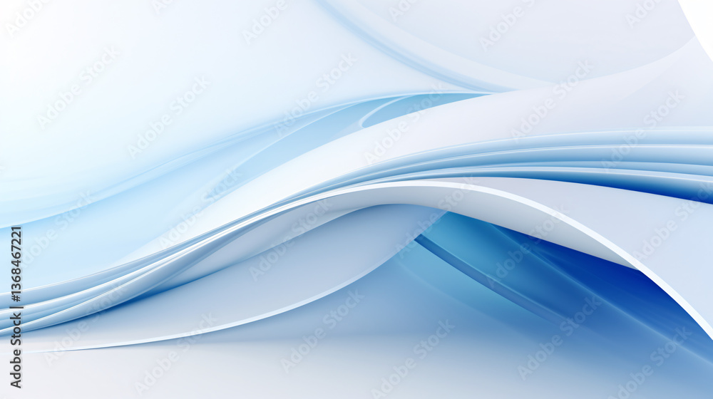 Poster Abstract blue shapes on a white background, creating curves and waves, ideal for high-tech presentations.

