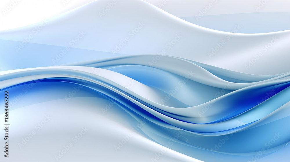 Aufkleber Abstract blue shapes on a white background, creating curves and waves, ideal for high-tech presentations.


