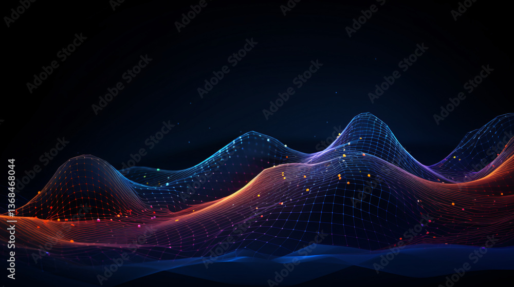 Aufkleber  Abstract digital background with colorful lines and dots, ideal for web technology banners and presentations