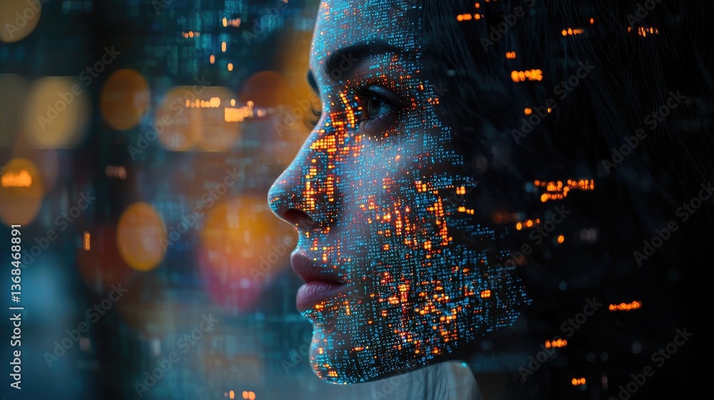 Poster intricate fusion of human and technology, depicting ai and data insights in a modern language model 