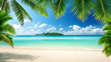 Obraz premium Tropical paradise beach with palm trees meets blue ocean