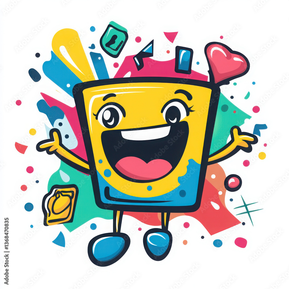 Fototapete A dynamic and playful vector-based logo and branding template featuring a happy and animated cartoon mascot