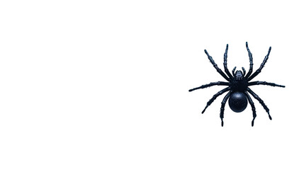 Black spider close-up against dark background, cut out transparent
