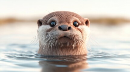 Cute otter emerging from water