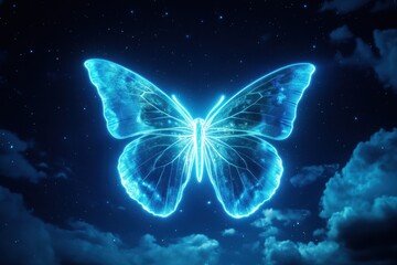 Glowing butterfly illuminates a starry night sky with ethereal beauty and wonder