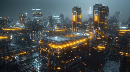 Fototapeta premium Futuristic Urban Landscape with Neon Lights and High-Tech Architecture at Night