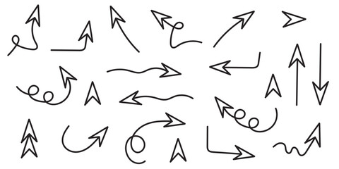 Collection of hand drawn arrows. Brush drawing. Minimalistic set.