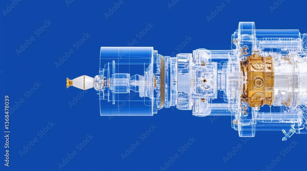 Poster high-tech aerospace engineering blueprint featuring an exploded view of a space shuttle s intricate 