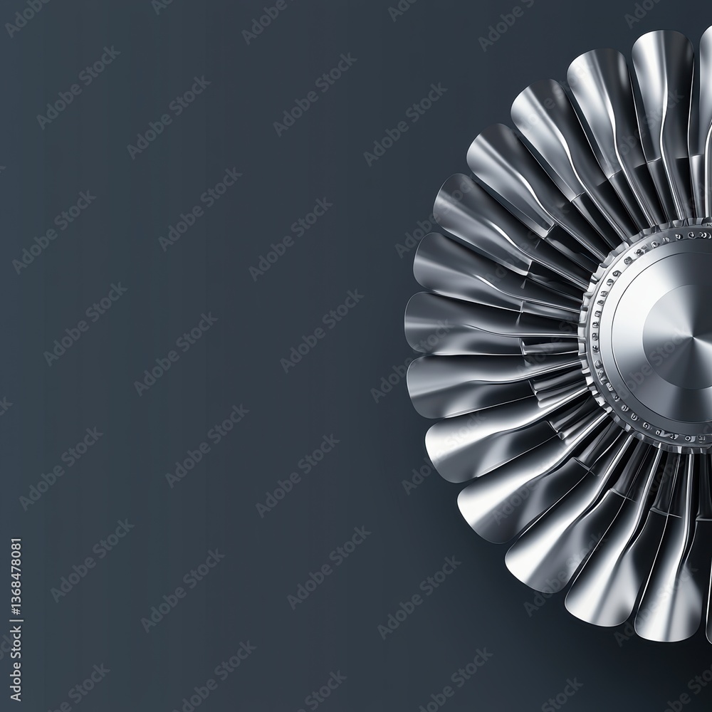 Poster hyper-realistic 3d engineering diagram of a modern aircraft turbine, emphasizing precision design an