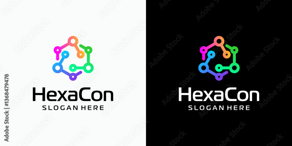 Poster technology molecule connection vector logo design hexagon shape with modern, simple, clean and abstr