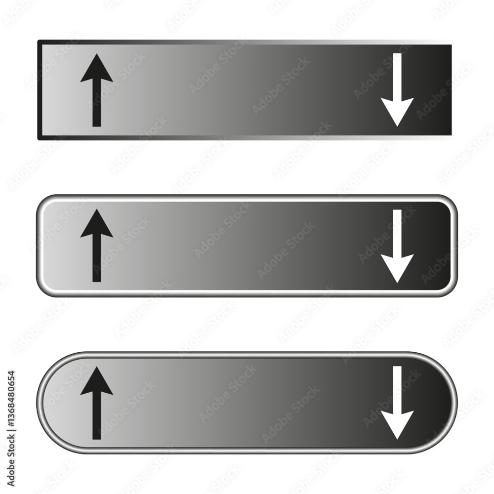 Poster gradient arrows icons. up and down indicators. metallic vector symbols. minimal ui elements.