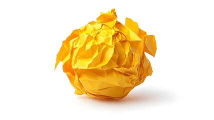Professional Yellow Crumpled Paper Ball Isolated on White Background - High-Quality Stock Image