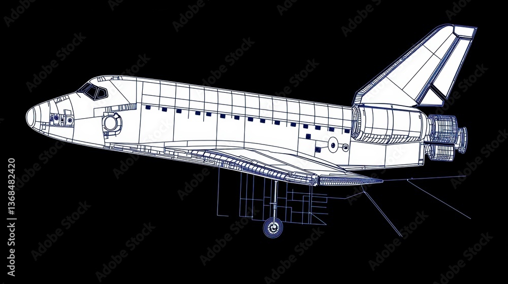 Aufkleber high-tech aerospace engineering blueprint featuring an exploded view of a space shuttle s intricate 