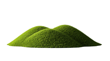 Green grassy mounds isolated on black backdrop, cut out transparent