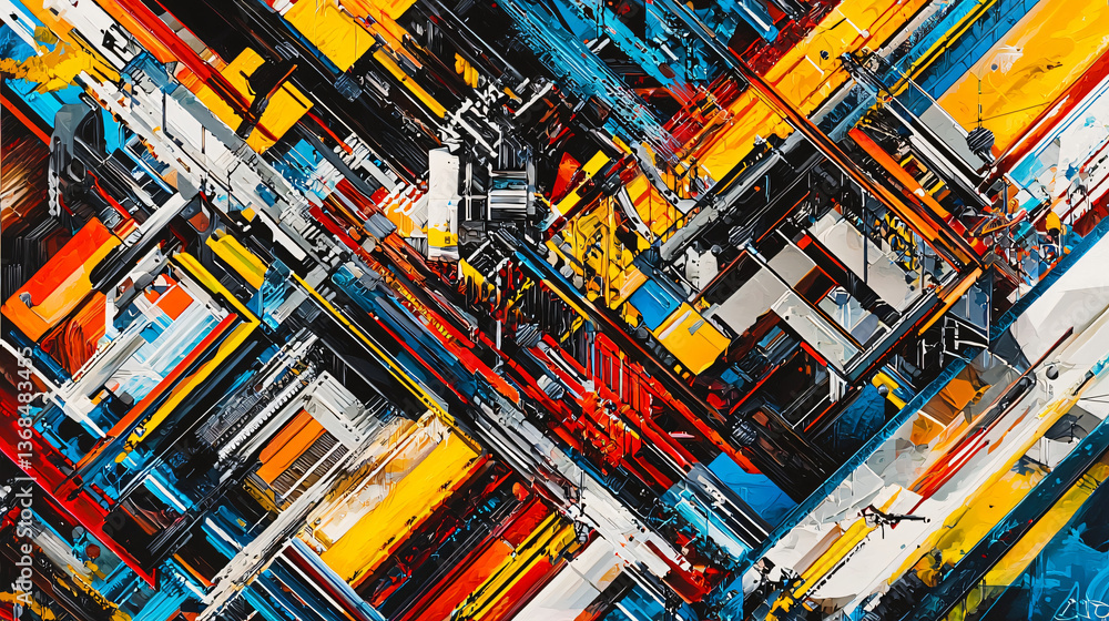 Aufkleber intricate colorful abstract pattern with overlapping geometric shapes in bright primary colors creat