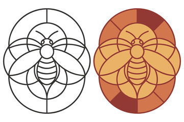 Two Honey Bees in Circle Outline Elements Design