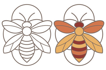 Elegant Bee Outline & Colorized Version on a White Background