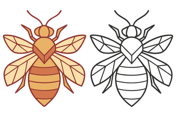 Bee Illustration, Color And Outline Versions, Wings Pattern, Transparent Design