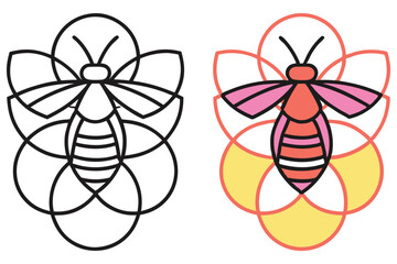 Creative Linear Bee with Geometric Shapes & Transparent Background