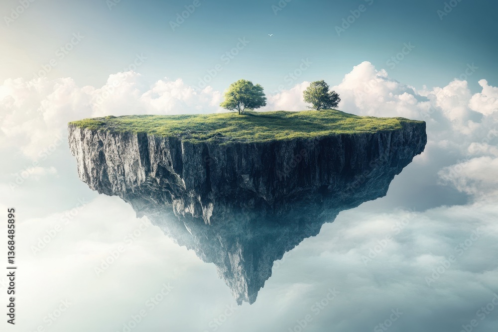 Aufkleber floating island with trees and clouds in a serene sky at dawn