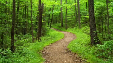 Fototapeta premium Serene curved pathway through lush green forest