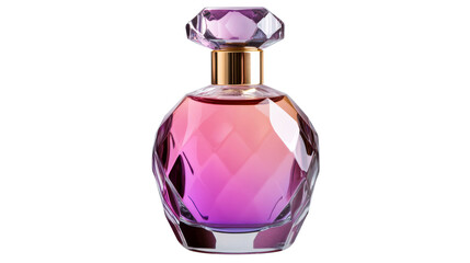 Elegant pink perfume bottle on black, cut out transparent