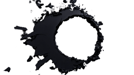 Black hole with jagged edges, fragments, and rough texture, cut out transparent