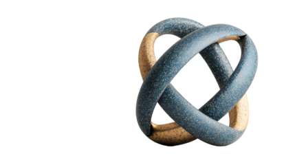 Knot sculpture on black background, interlocking rings, decorative object, cut out transparent