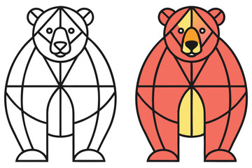 Geometric Bear Outline and Red Color Block Bear on White Backdrop