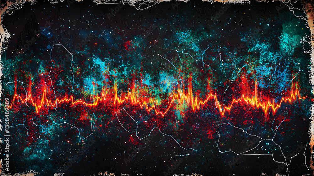 Poster a colorful abstract background featuring pulses of luminous waves flowing through deep space creatin