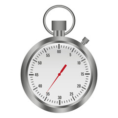 Stopwatch icon. Silver chrome finish. Accurate timekeeping. Mechanical chronometer.