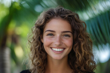 Fototapeta premium Generative AI illustration of woman enjoying trip in tropics