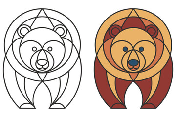 Geometric Bear with Line Art, Color Options and Transparent Background