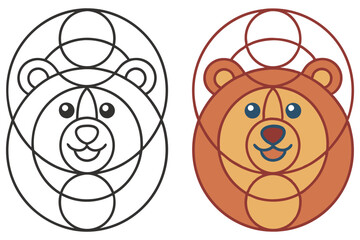 Geometric Lion Head Design Set, Black Outline & Color Version, Cute Animal Mascot