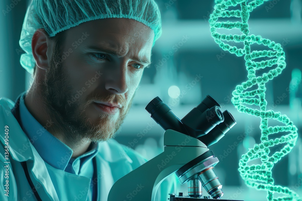Aufkleber scientist examining dna structure in laboratory environment