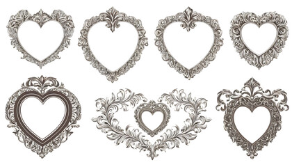 Obraz premium ornate heart shaped frames collection vintage design PNG Image
