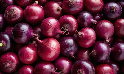 A pile of Vibrant Red Onions, reflecting rich, glossy textures and colors