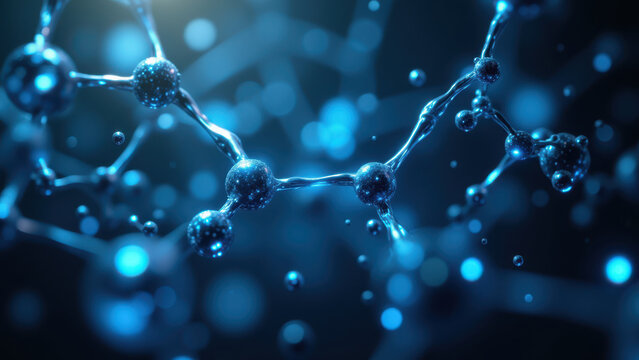 Image of NAD molecule with water droplets, illustrating its structure and importance as a coenzyme in cellular metabolism.