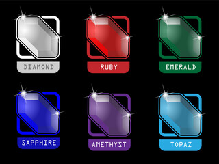 sets of badge membership emblem of crystal gemstones including diamond ruby sapphire emerald and amethyst