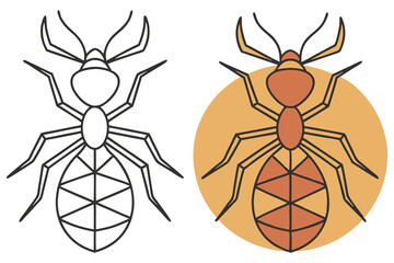 Outline Ant and Brown Ant on Yellow Circle,Insect Clip Art on Transparent Background