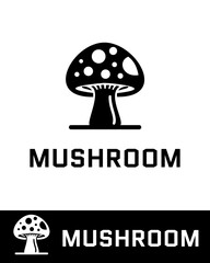 A modern and stylish mushroom logo featuring a minimalistic black and white mushroom illustration