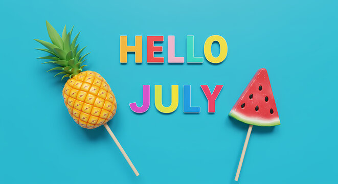 Hello July! Summer Fruits Background - Powered by Adobe