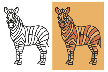 Modern Geometric Zebra Set, Linear Art & Colored Pattern on Background