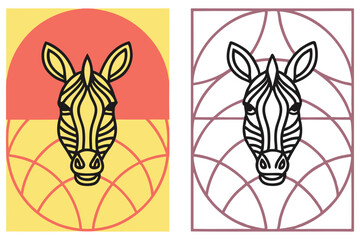Zebra Head Outline with Globe Vector, Geometric Background, Colorful